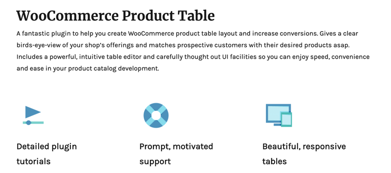 Домашняя страница плагина WooCommerce Product Table.