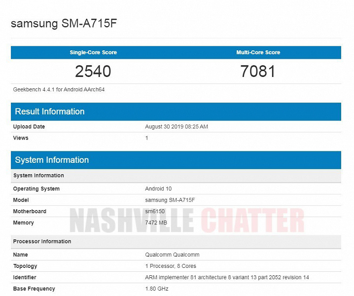 Samsung Galaxy A71 проходит через Geekbench, прибудет с Android 10 и 8 ГБ оперативной памяти