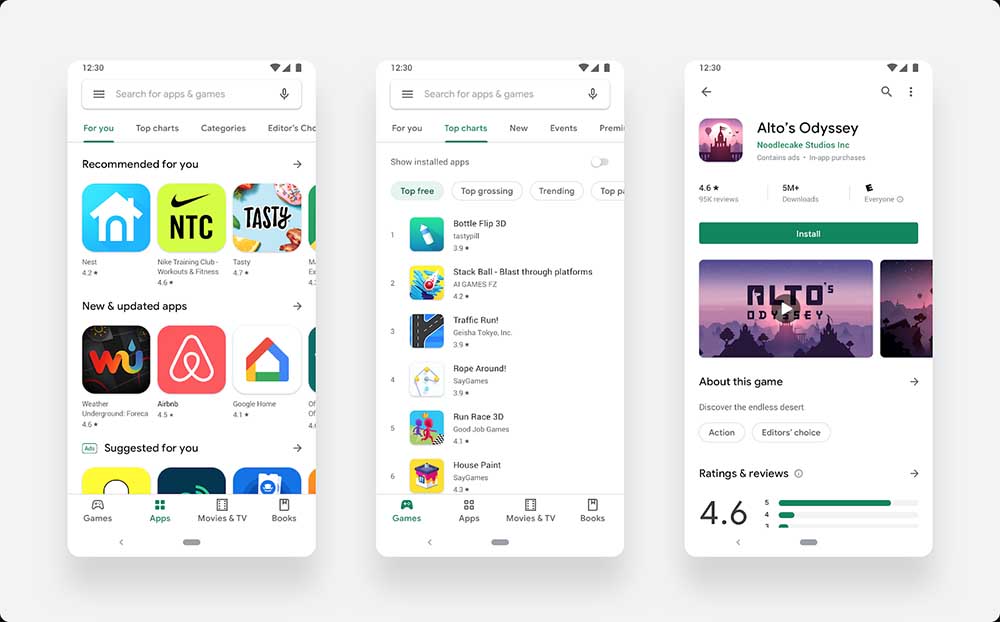 Новый дизайн материала дизайн Google Play Store наконец приходит ко всем