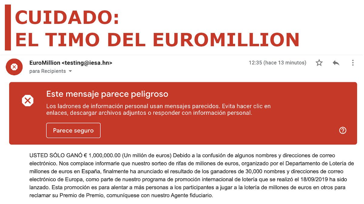 Остерегайтесь этого письма от EuroMillion, где вас поздравляют с заработком миллиона евро