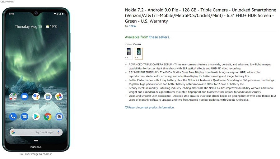 Amazon США открыли предзаказы на Nokia 7.2