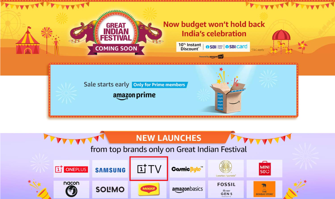 Amazon.in тизер подтверждает продажу OnePlus TV во время Великого индийского фестиваля 2019