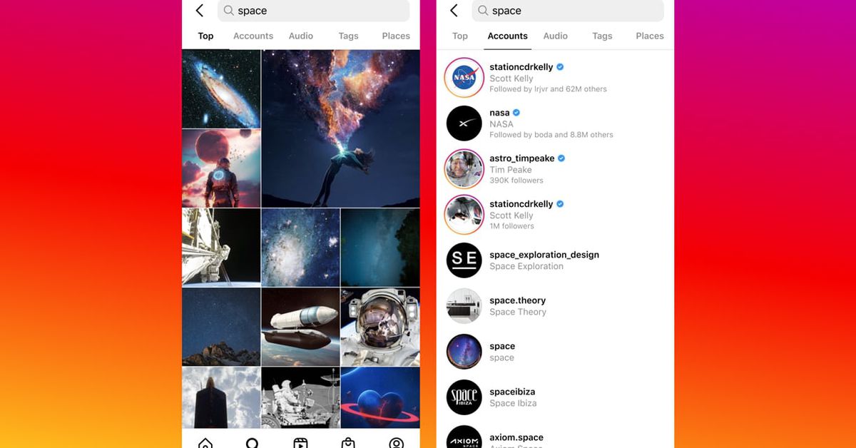Instagramулучшенный поиск может помочь сократить разрыв с TikTok