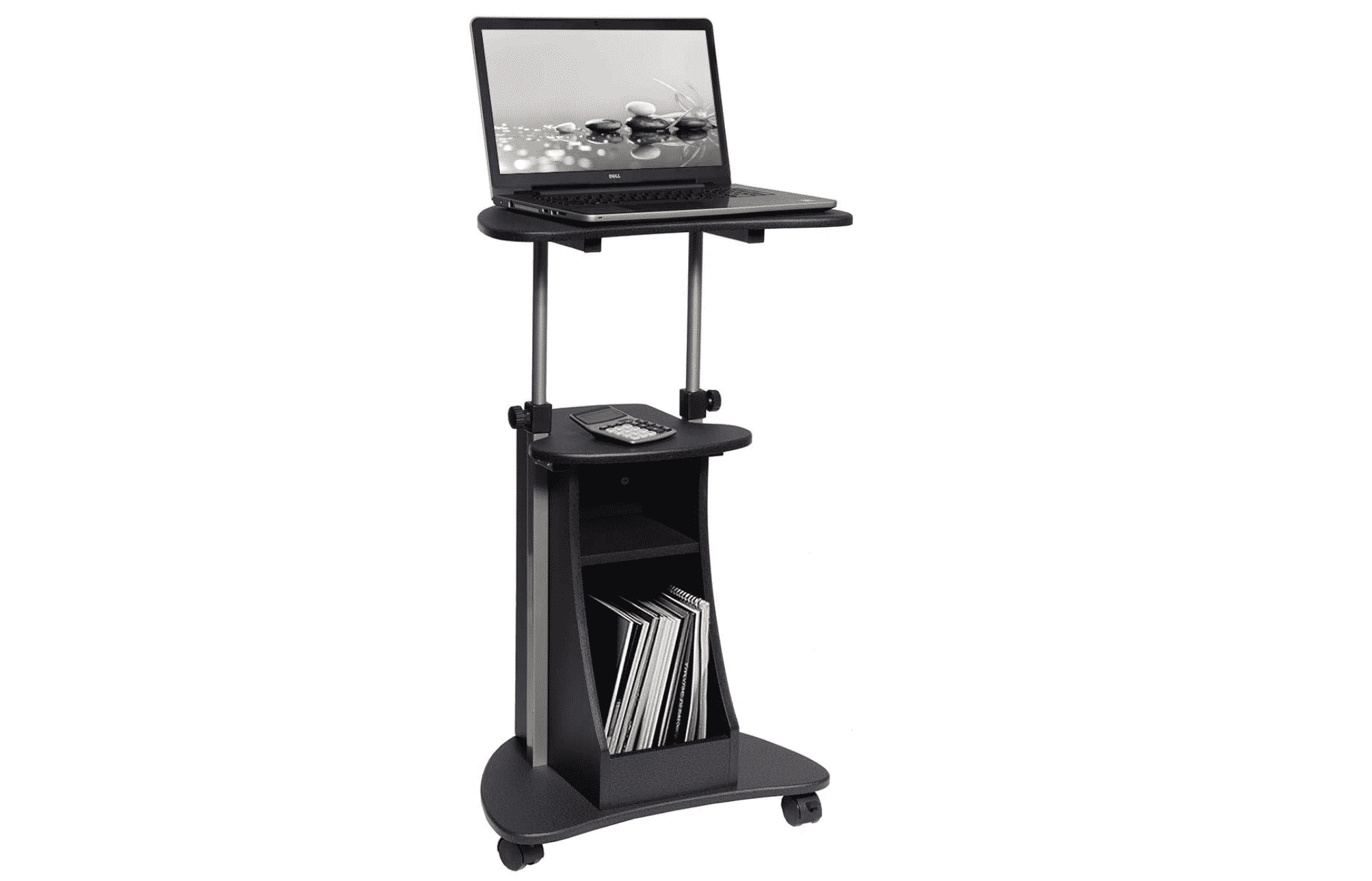 Techni Mobili Sit-to-Stand Rolling Adjustable Height Laptop Cart with Storage, Graphite