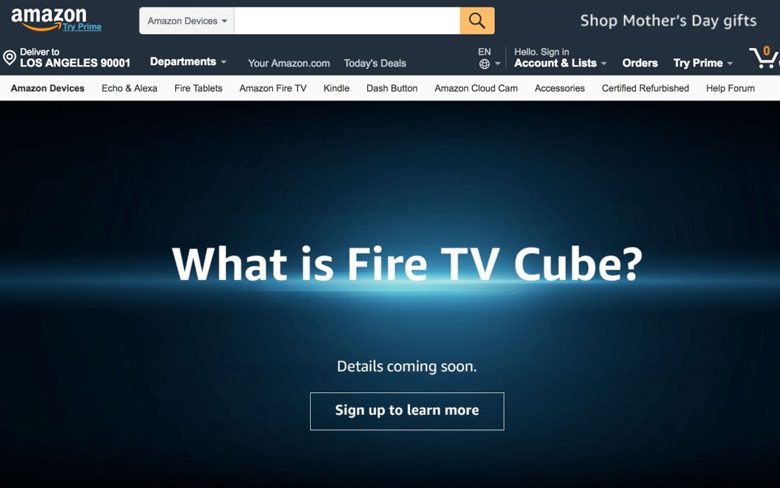 Можем ли мы угадать детали Fire Tv Cube на AmazonСтраница тизера
