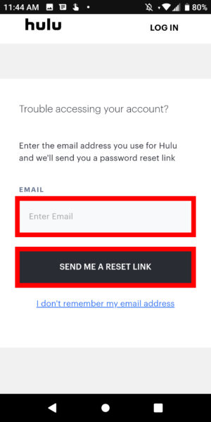 Hulu Android Отправить Сбросить ссылку