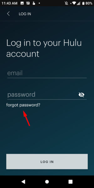 Hulu Android забыл пароль