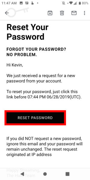 Hulu Android Reset Email