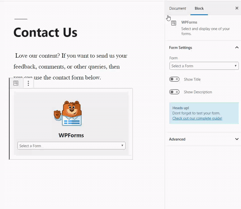 Добавить контактную форму на страницу WordPress с WPForms