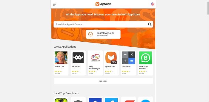 Веб-страница магазина приложений Aptoide
