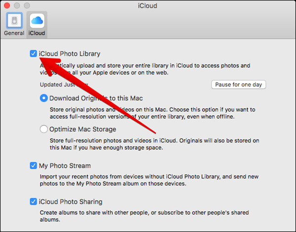 Включить библиотеку фотографий iCloud на Mac
