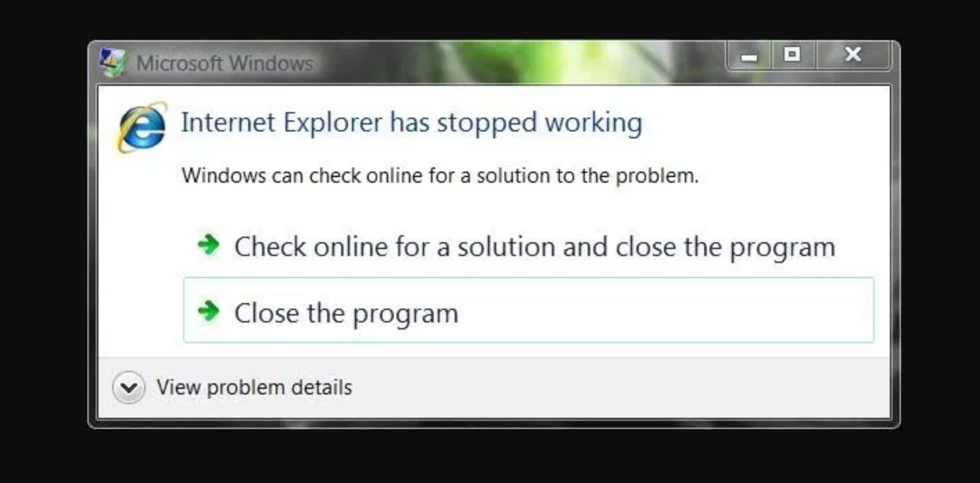 перестал работать Internet Explorer