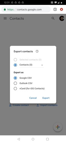 Google Export Contacts