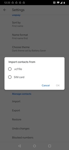 Опция импорта контактов Google