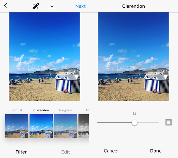 Кларендон, лучший Instagram фильтры для пляжей и природы