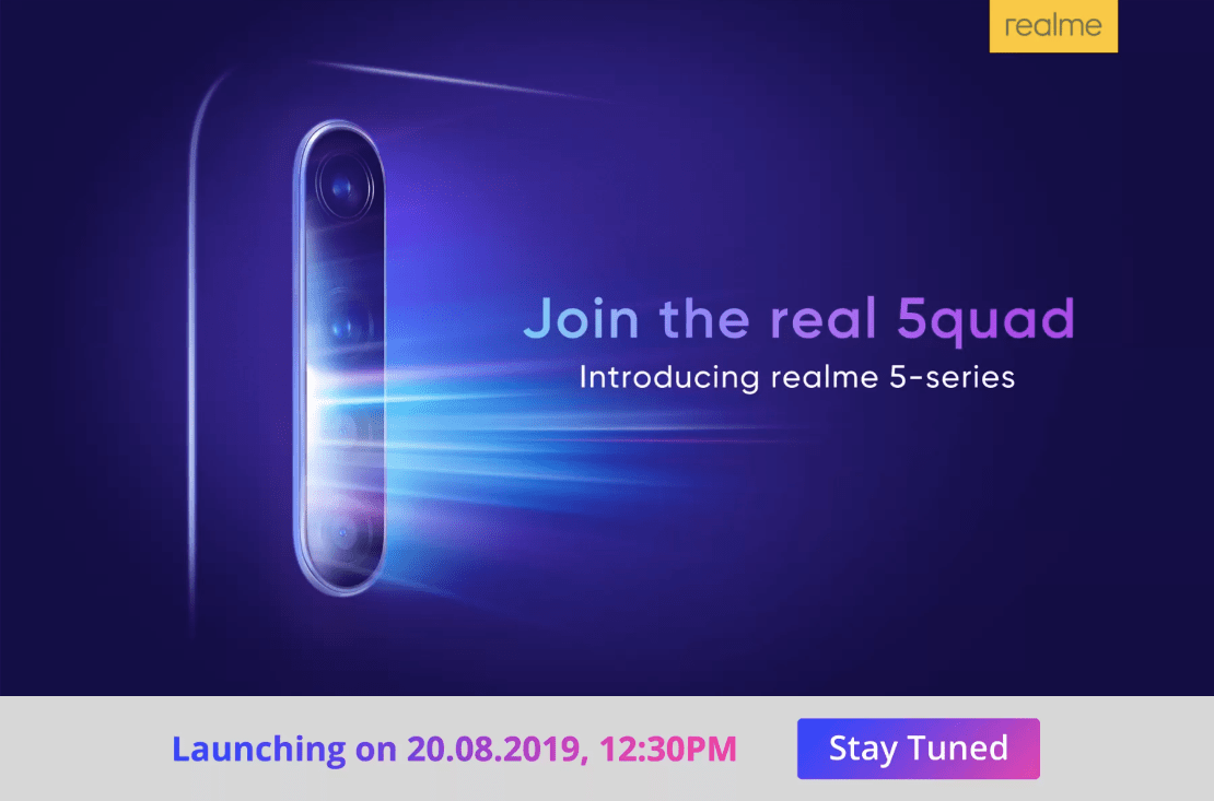 Дата запуска серии Realme 5 назначена на 20 августа в Индии