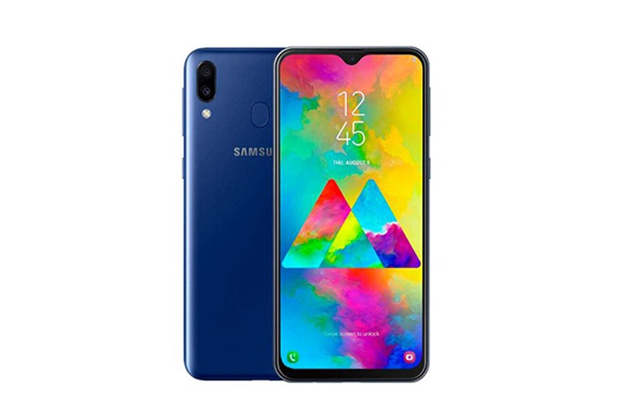 Samsung спереди и сзади Galaxy М20 в голубом