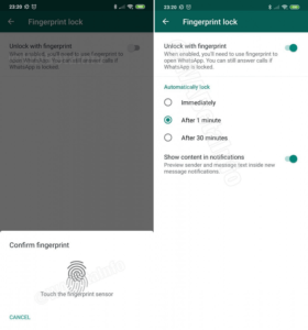 Настройка функции блокировки отпечатков пальцев в WhatsApp для Android