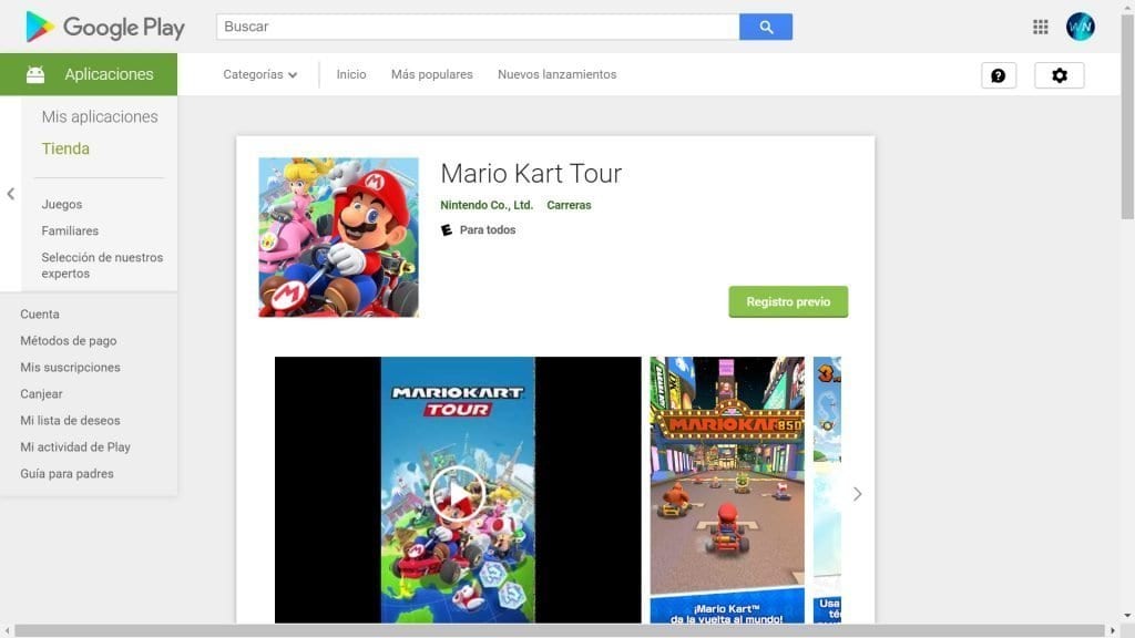 Марио картинг тур в Google Play Store,