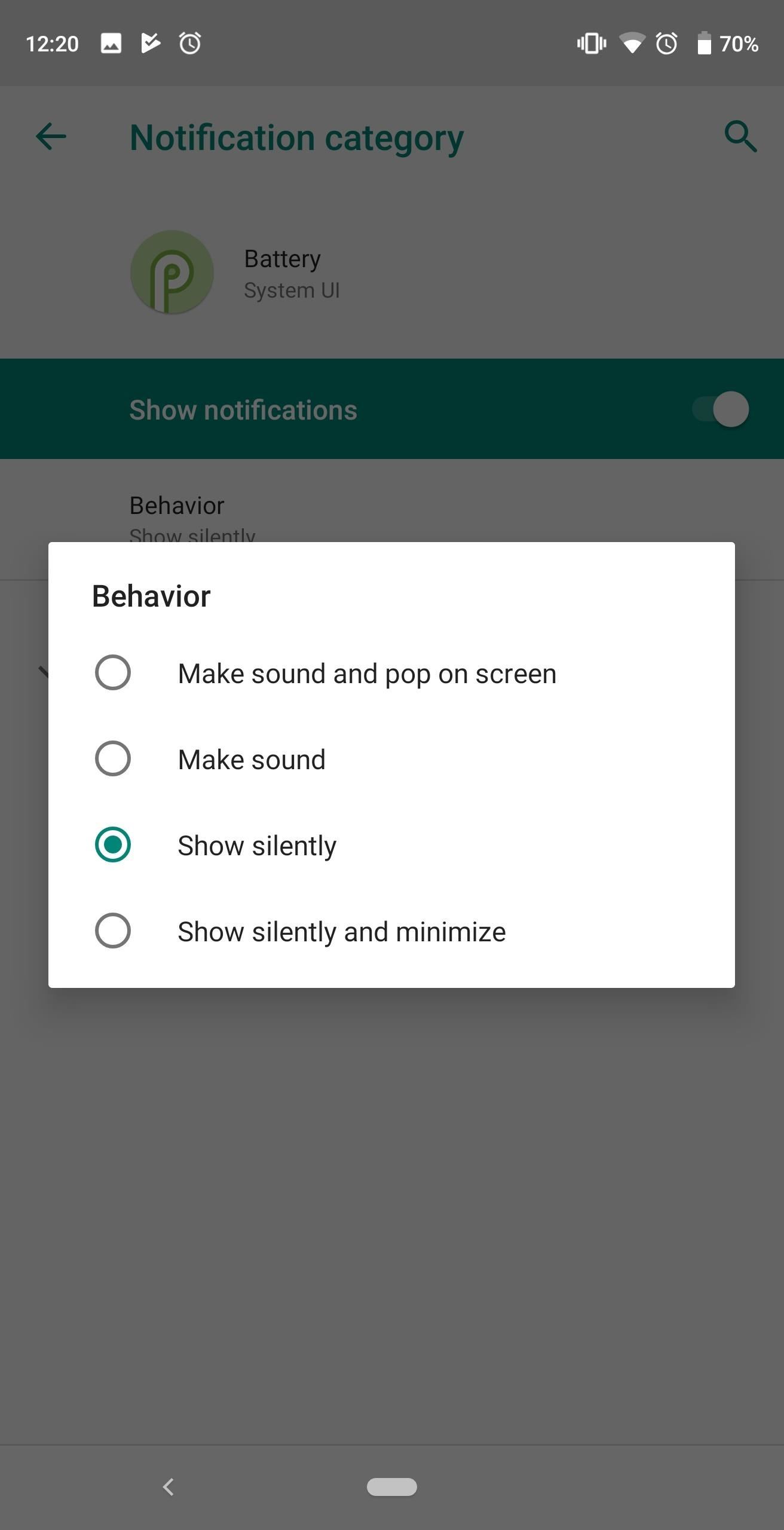 Как отключить звуковой сигнал и уведомление о низком заряде батареи в Android 9.0 Pie