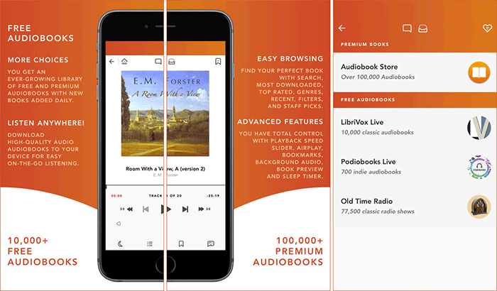 Скриншот бесплатного приложения Audiobooks HQ для iPhone и iPad