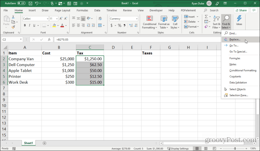 замена символов формулы в Excel