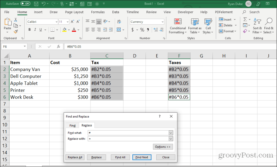 поиск и замена формулы в Excel