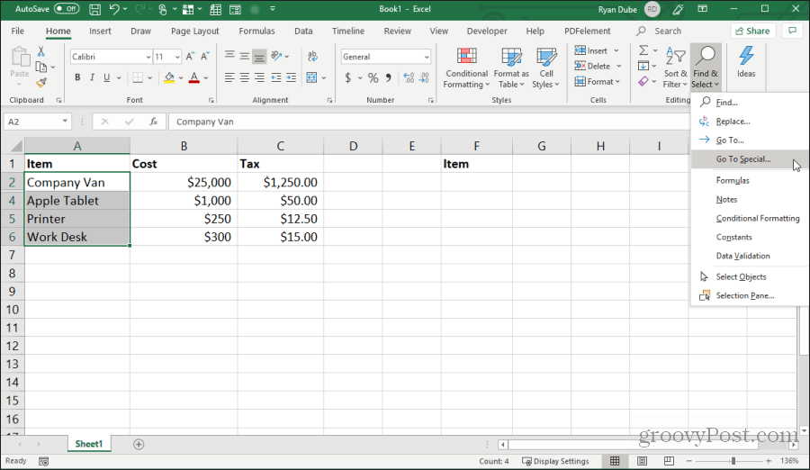 выбирая перейти на спец в Excel
