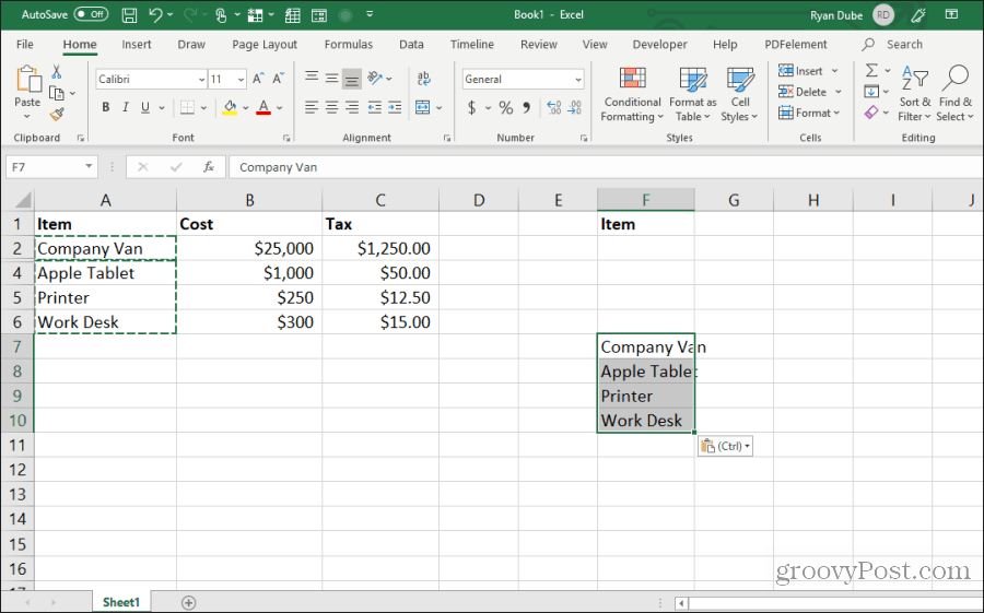вставка видимых клеток в Excel