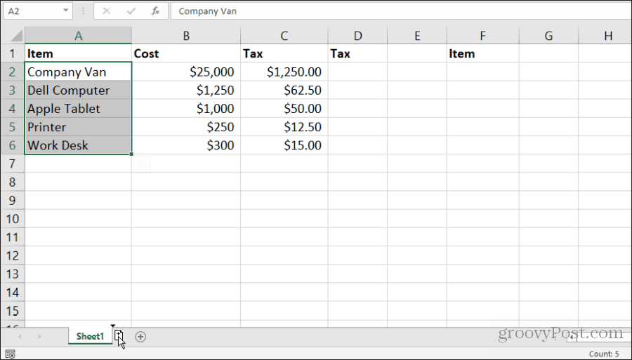 копирование листа в Excel
