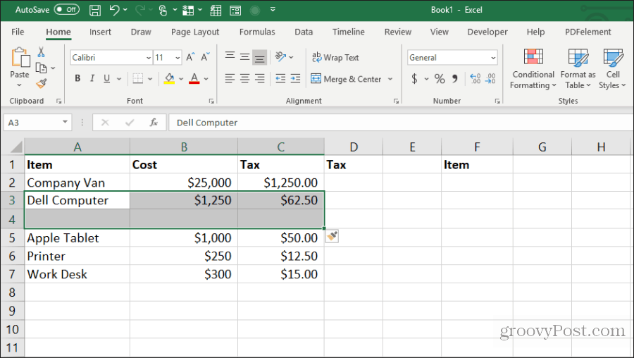 вставьте пустые ячейки в Excel