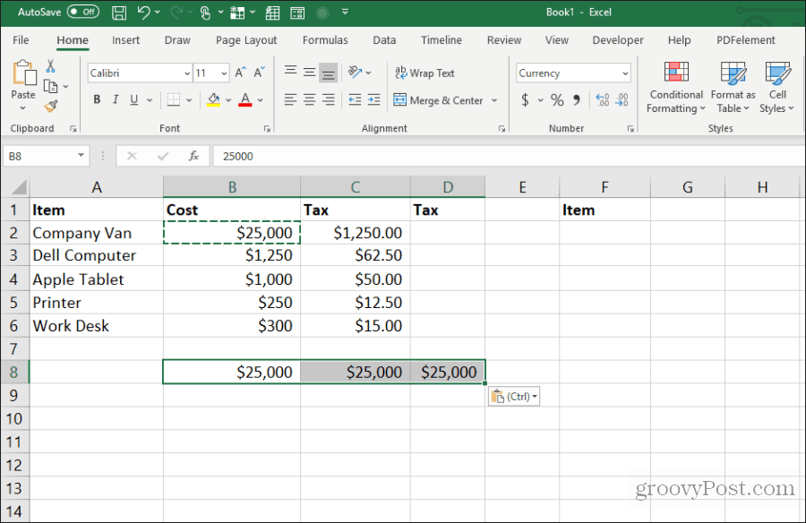 скопировать одну ячейку во многие в Excel