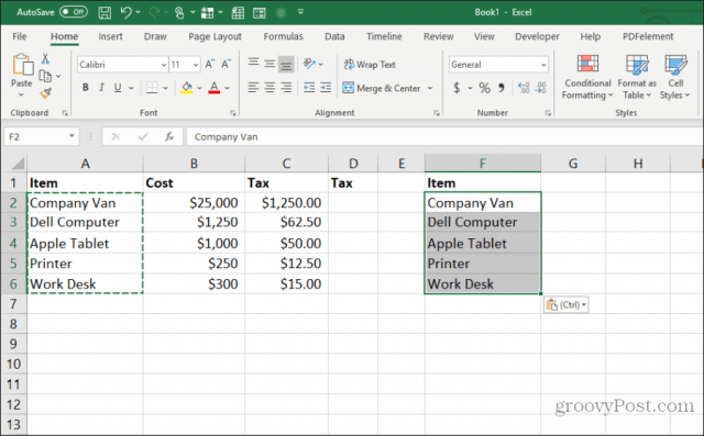 вставка ширины столбца в Excel
