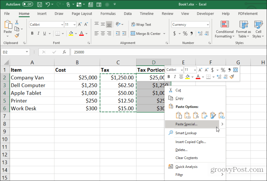 вставить специальную в Excel