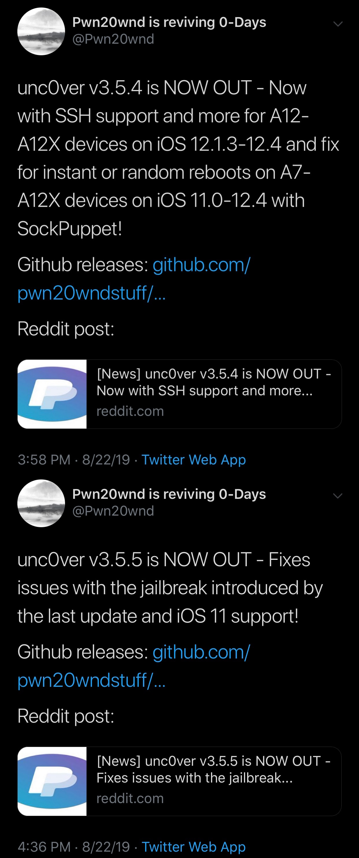 Unc0ver v3.5.5 выпущен с поддержкой SSH на устройствах A12 (X) под iOS 12.1.3-12.4, исправлены ошибки 2