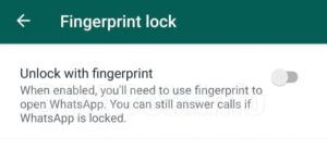 Функция разблокировки отпечатков пальцев в WhatsApp для Android