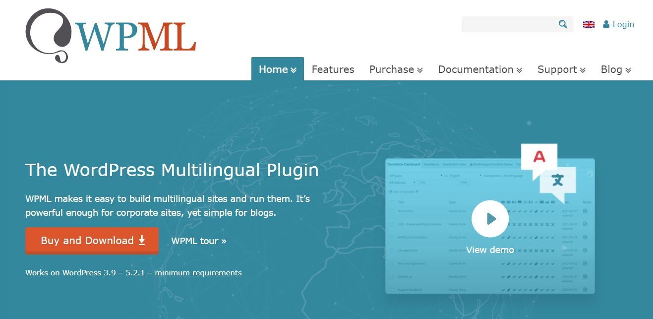 Домашняя страница плагина для перевода WordPress для WPML