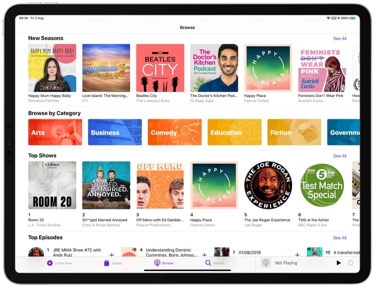 Podcasts App Content Categories