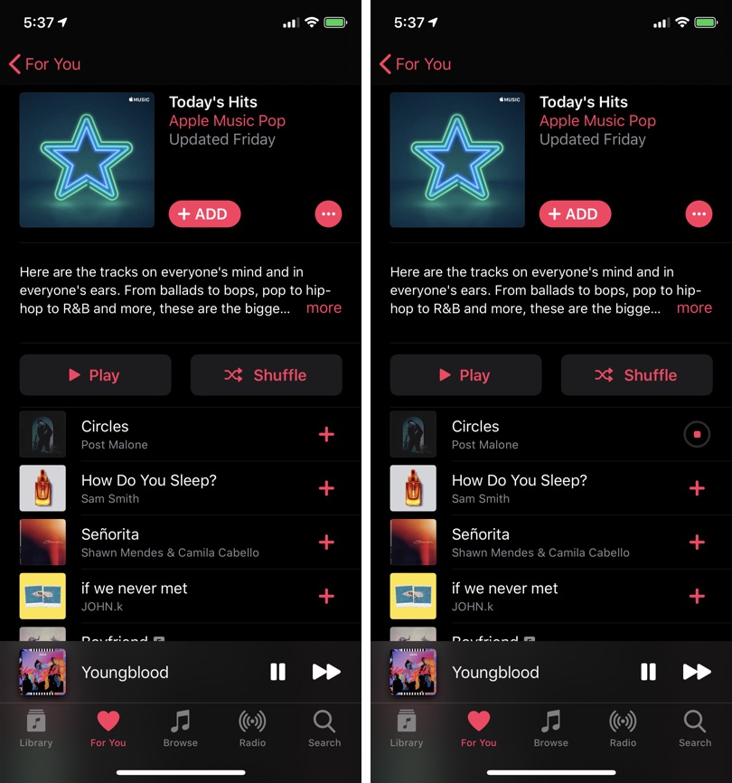 добавлять Apple Музыкальные песни на iPhone