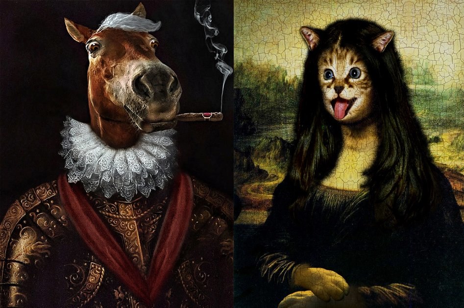 25 забавных изображений животных, фотошоп в ренессансные картины