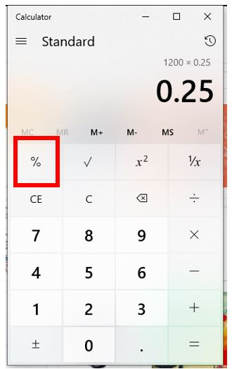 Нажмите или нажмите на кнопку процента, чтобы рассчитать его