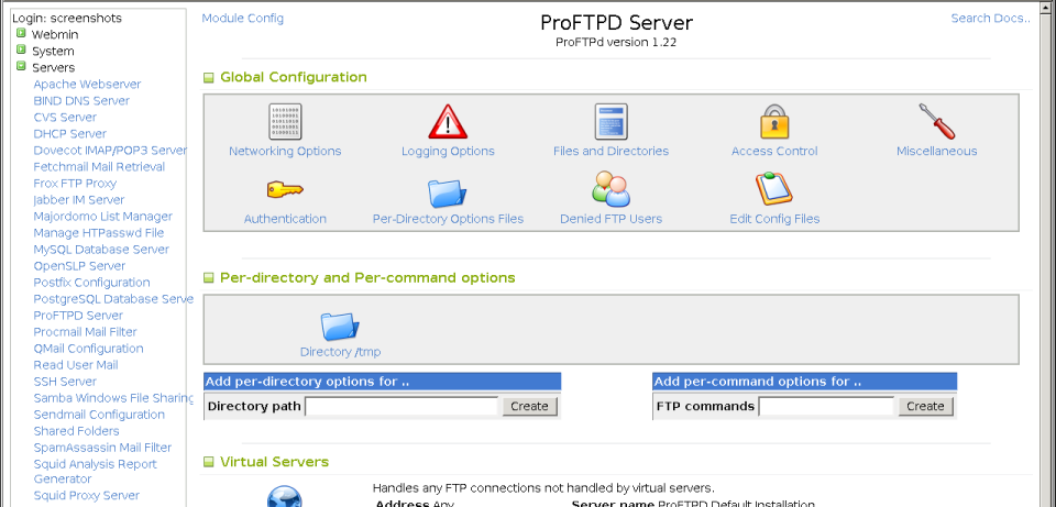 Приложение FTP-сервера (ProFTPD)