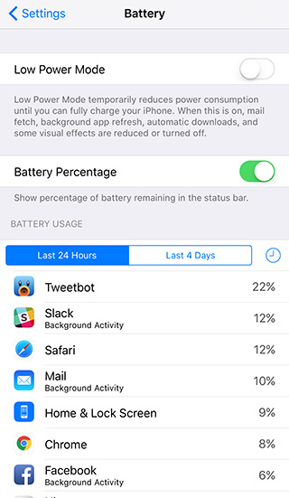 Использование батареи в iOS 9