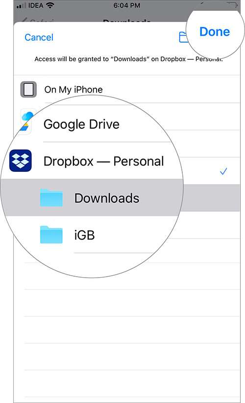 Выберите любую стороннюю службу хранения для сохранения файлов загрузки Safari на iPhone