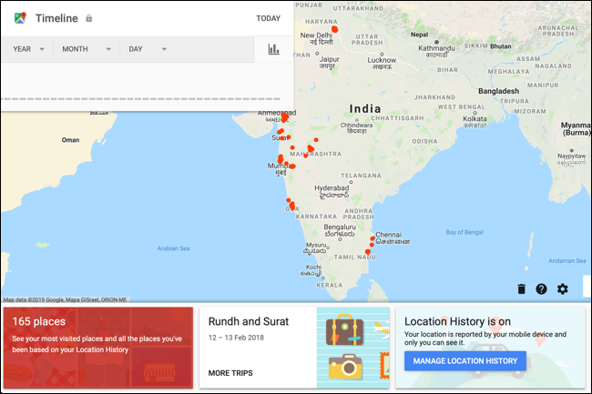 Временная шкала Google Maps для вашей учетной записи, показывающая карту вашей страны