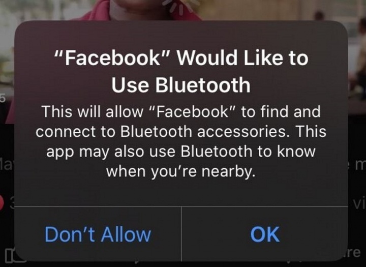 iOS 13 Facebook Приложение оповещения Bluetooth