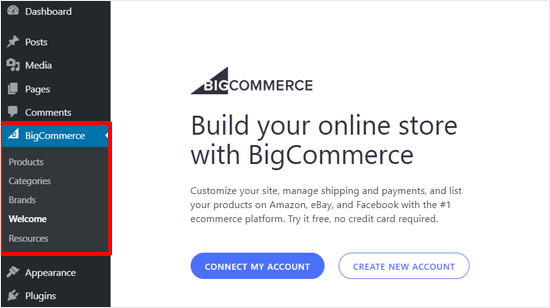 Подключитесь с помощью учетной записи BigCommerce или создайте новую учетную запись