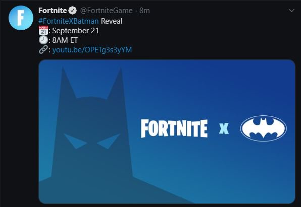 Fortnite  X Бэтмен тизер твит