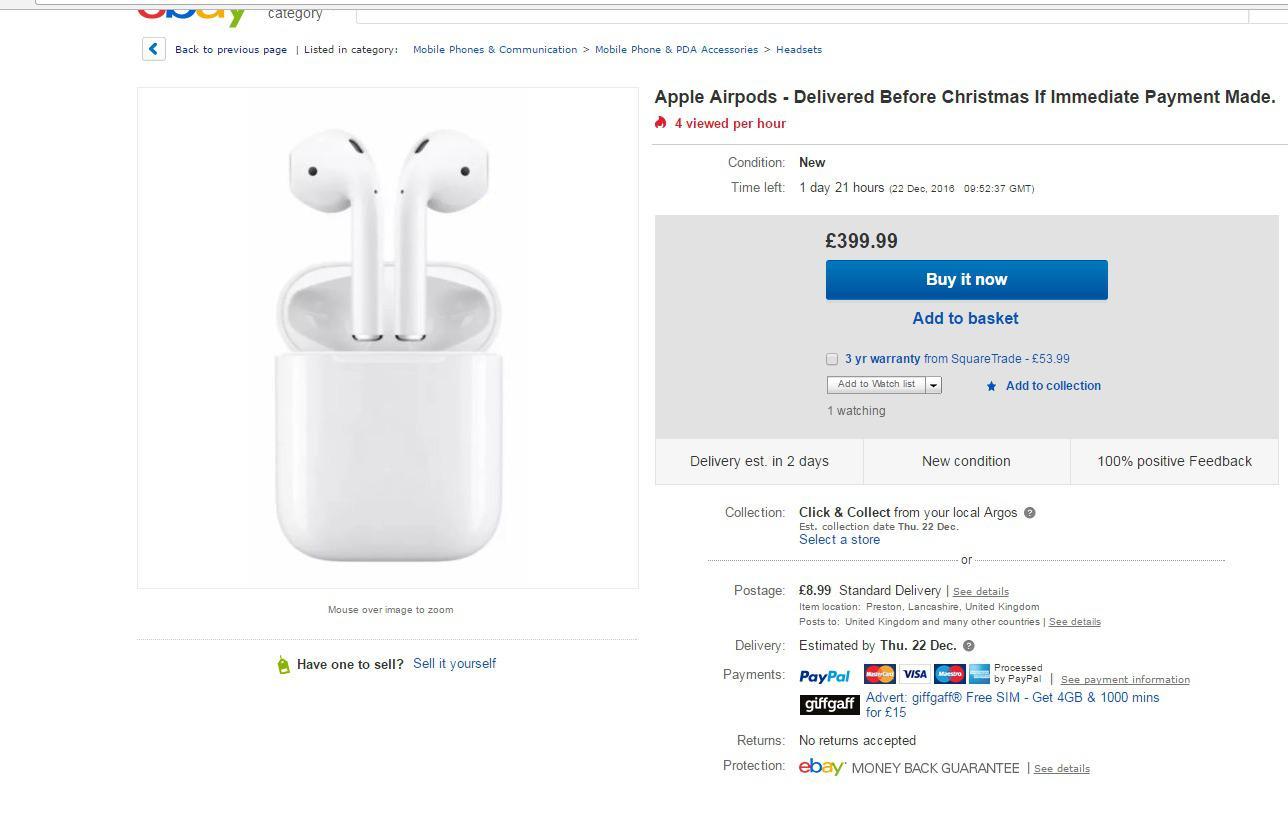  Apple  Airbods порвали на eBay более чем за £ 399 после того, как они были распроданы по всему миру