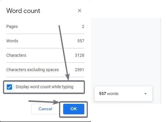 Показывать количество слов при наборе текста в Google Docs 3 4